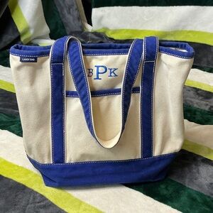 Lands' End Canvas Tote in Cream with Blue Trim